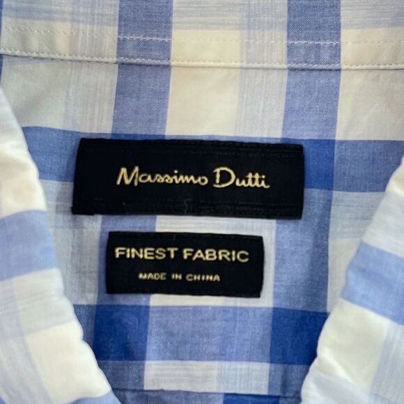 Massimo Dutti Men Casual Shirt Blue Check Cotton size M - Picture 3 of 8